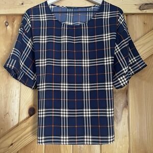 West Kei Women's Medium Plaid‎ Blouse With Bow Tie Back